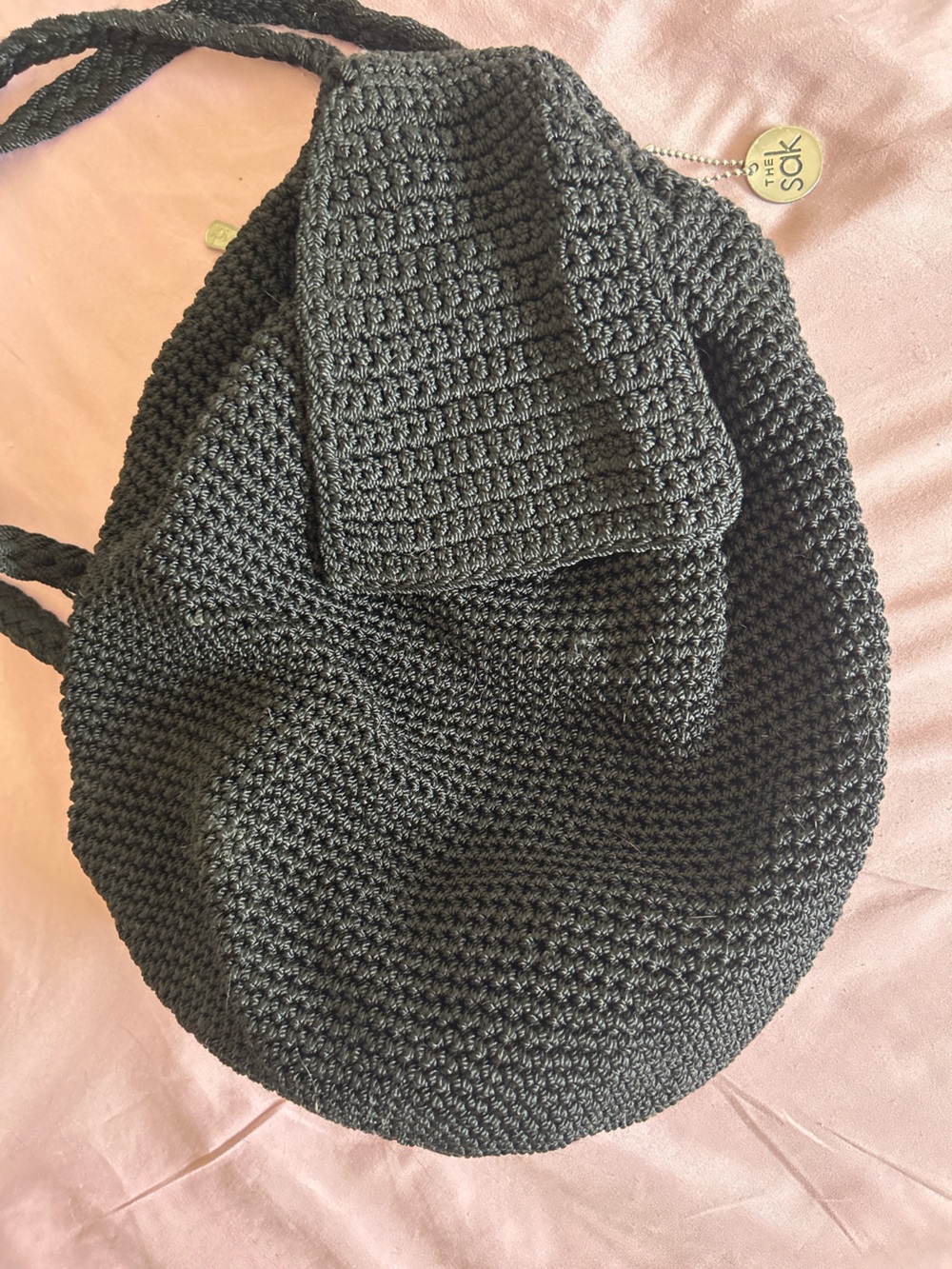 The Sak Black Crocheted Drawstring Backpack